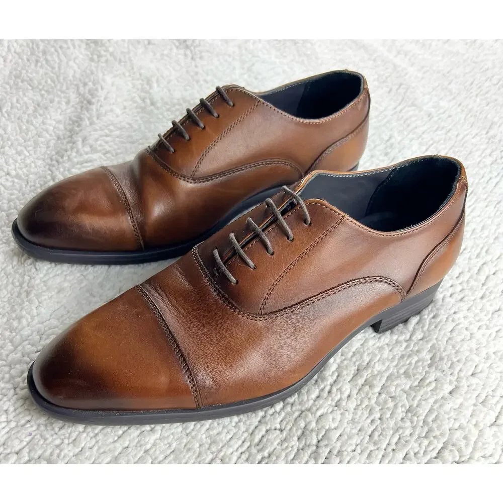 Nordstrom Cap Toe lace-up Oxford Cognac leather ortholite insole - Sz 8.5 - H19